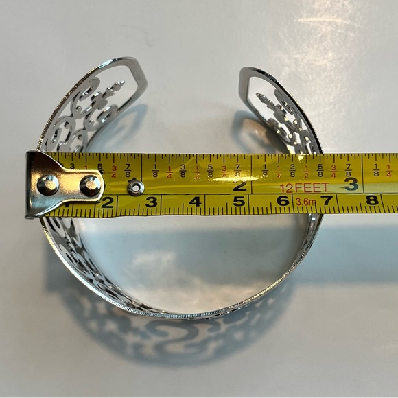 Silver Metal Cuff Bangle Bracelet with Pattern - Picture 5 of 6